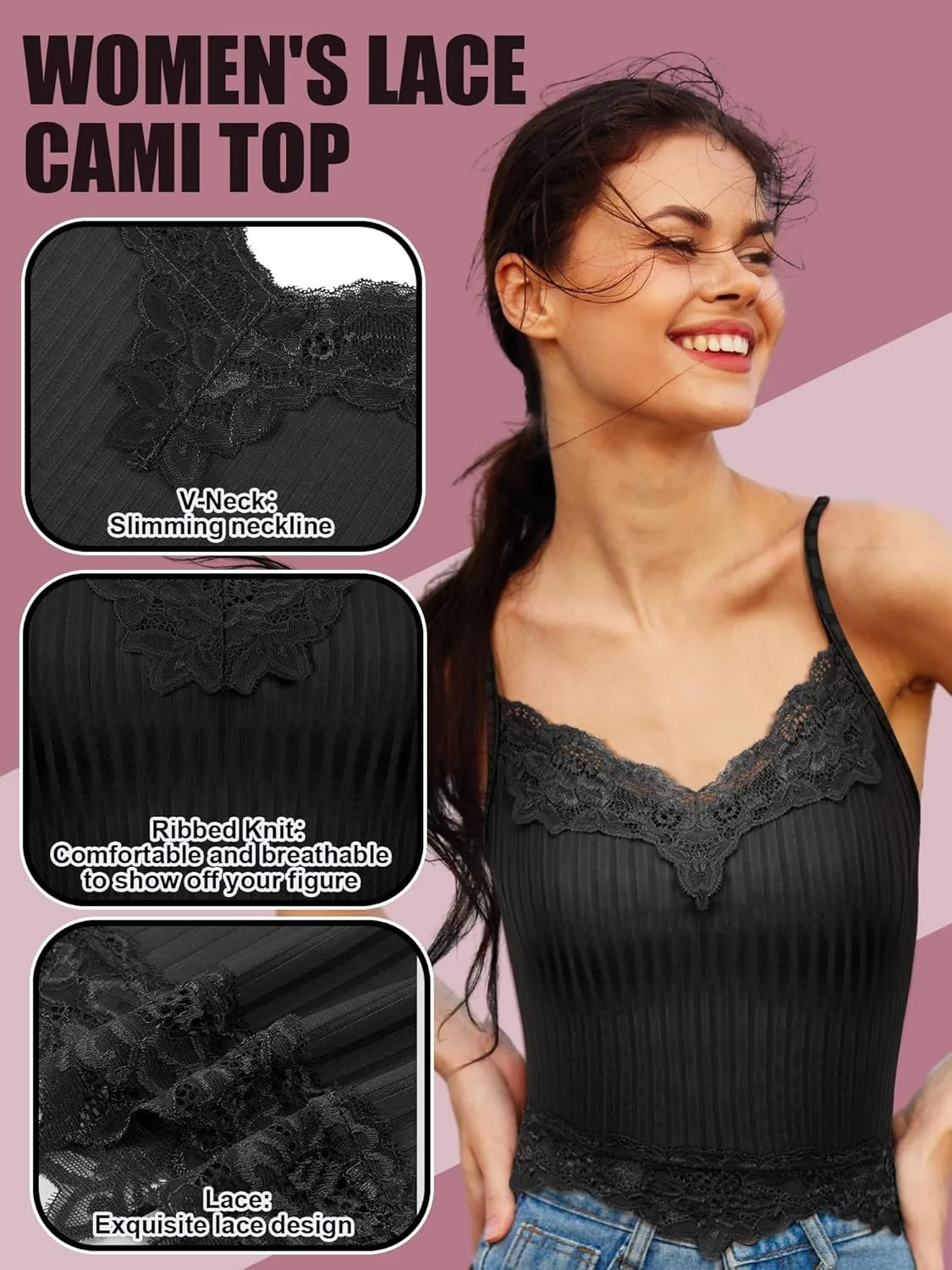 Geyoga 8 Pack Womens Y2k Crop Tops Fairy Grunge Clothes Lace Patchwork Tops V Neck Cami Ribbed Knitted Tank for Women
