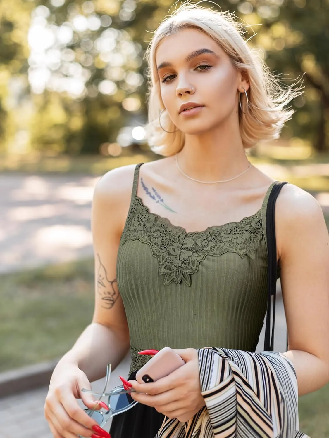 Geyoga 8 Pack Womens Y2k Crop Tops Fairy Grunge Clothes Lace Patchwork Tops V Neck Cami Ribbed Knitted Tank for Women