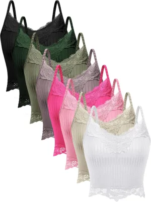 Geyoga 8 Pack Womens Y2k Crop Tops Fairy Grunge Clothes Lace Patchwork Tops V Neck Cami Ribbed Knitted Tank for Women