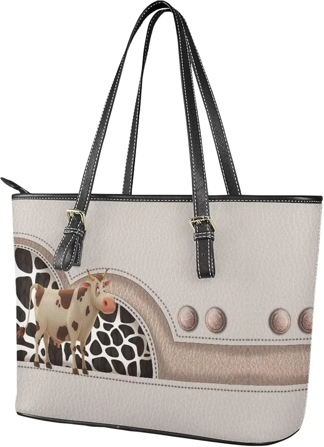 GIFTPUZZ Customization Women Tote Bag PU Leather Big Purses Shoulder Bag Vintage Women's Satchel Handbags with Zipper
