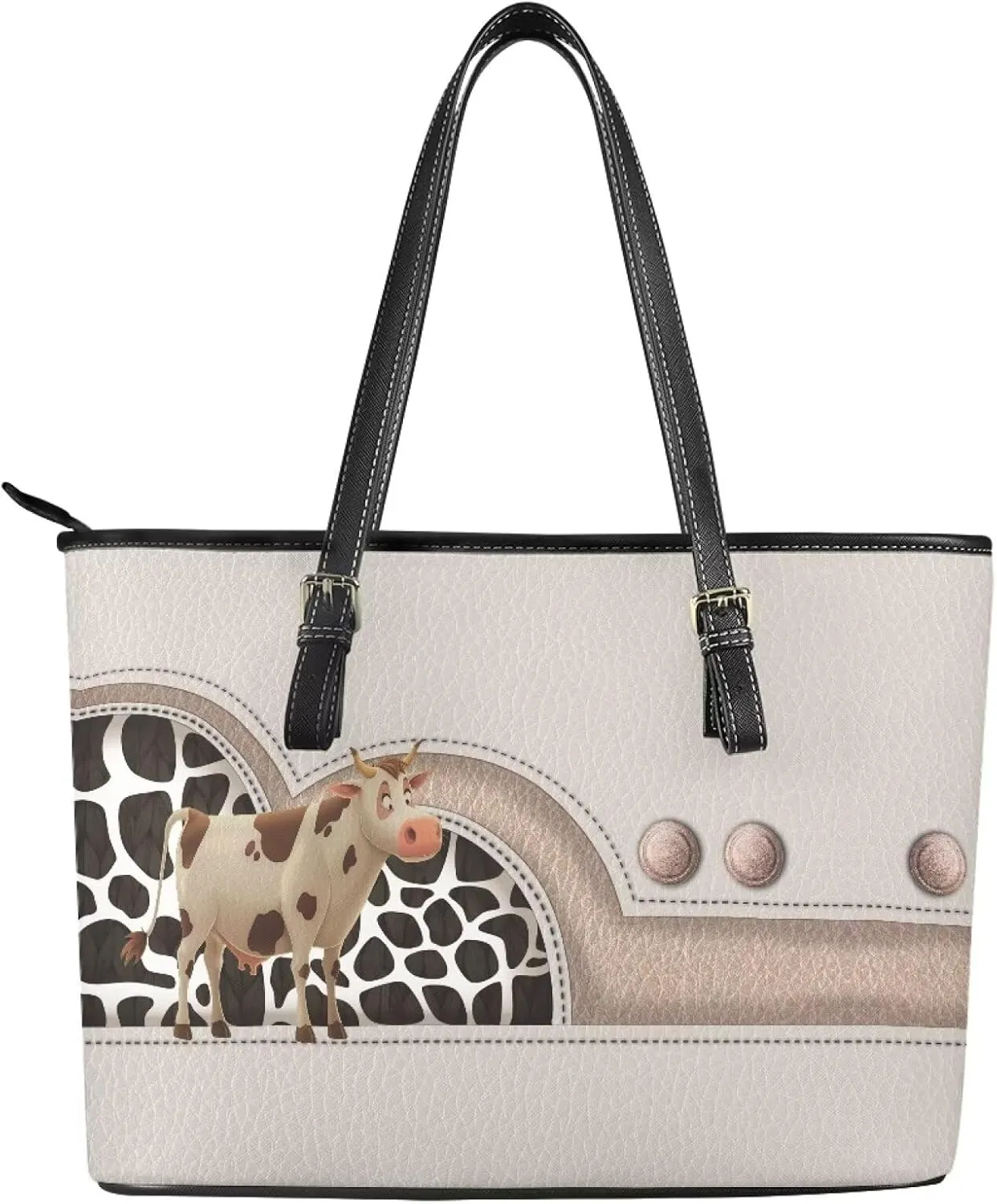 GIFTPUZZ Customization Women Tote Bag PU Leather Big Purses Shoulder Bag Vintage Women's Satchel Handbags with Zipper