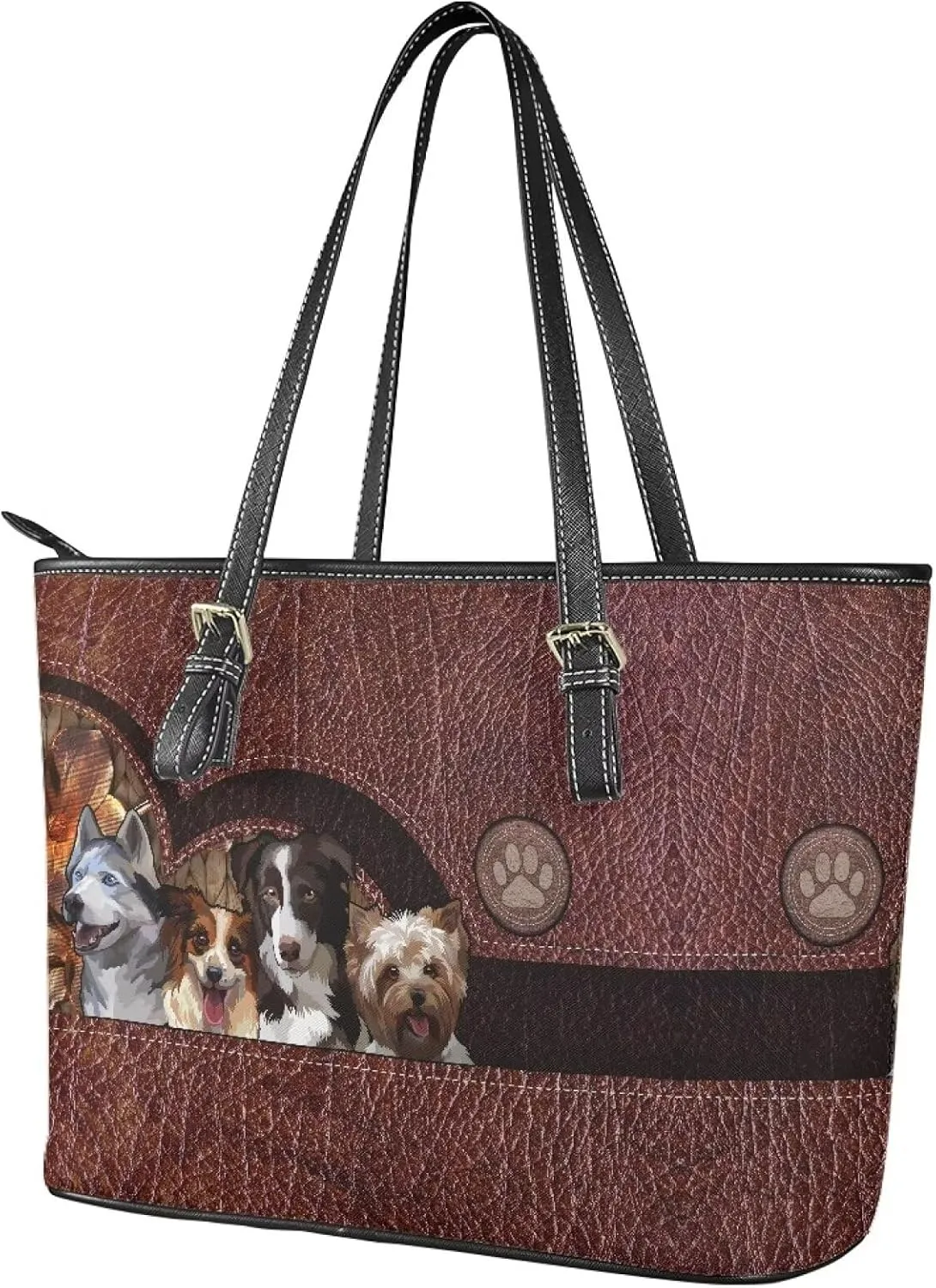 GIFTPUZZ Customization Women Tote Bag PU Leather Big Purses Shoulder Bag Vintage Women's Satchel Handbags with Zipper