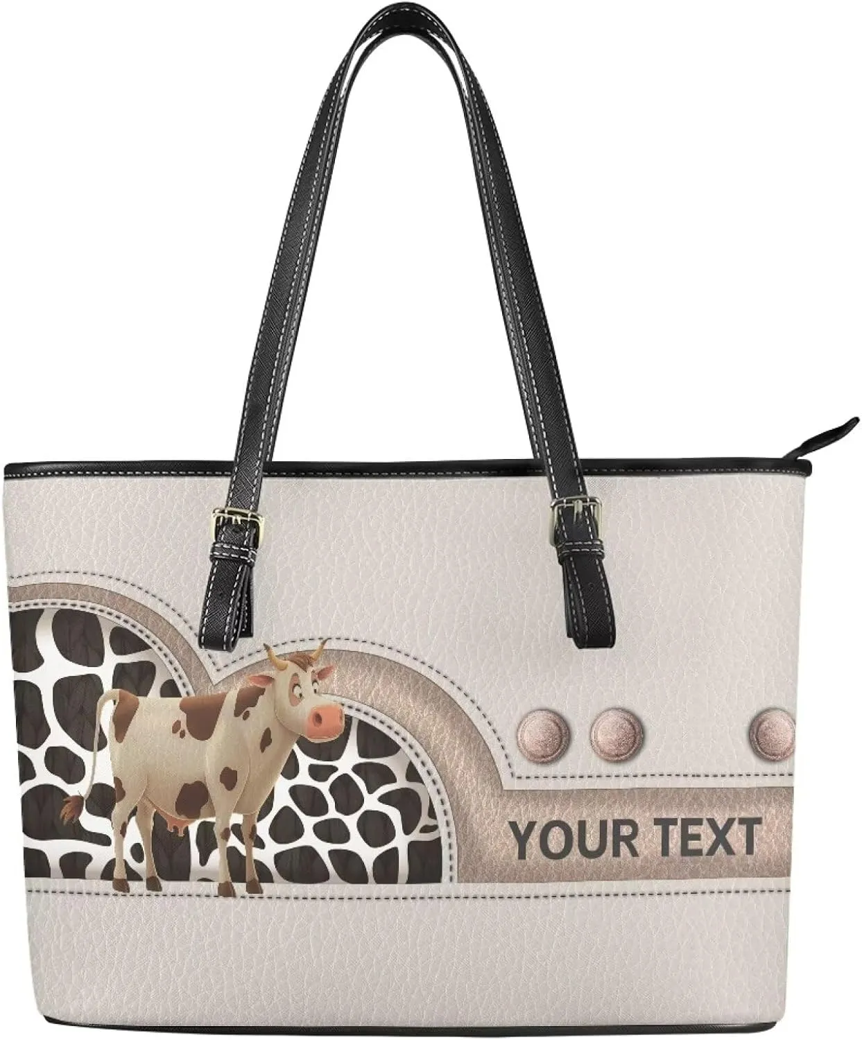 GIFTPUZZ Customization Women Tote Bag PU Leather Big Purses Shoulder Bag Vintage Women's Satchel Handbags with Zipper