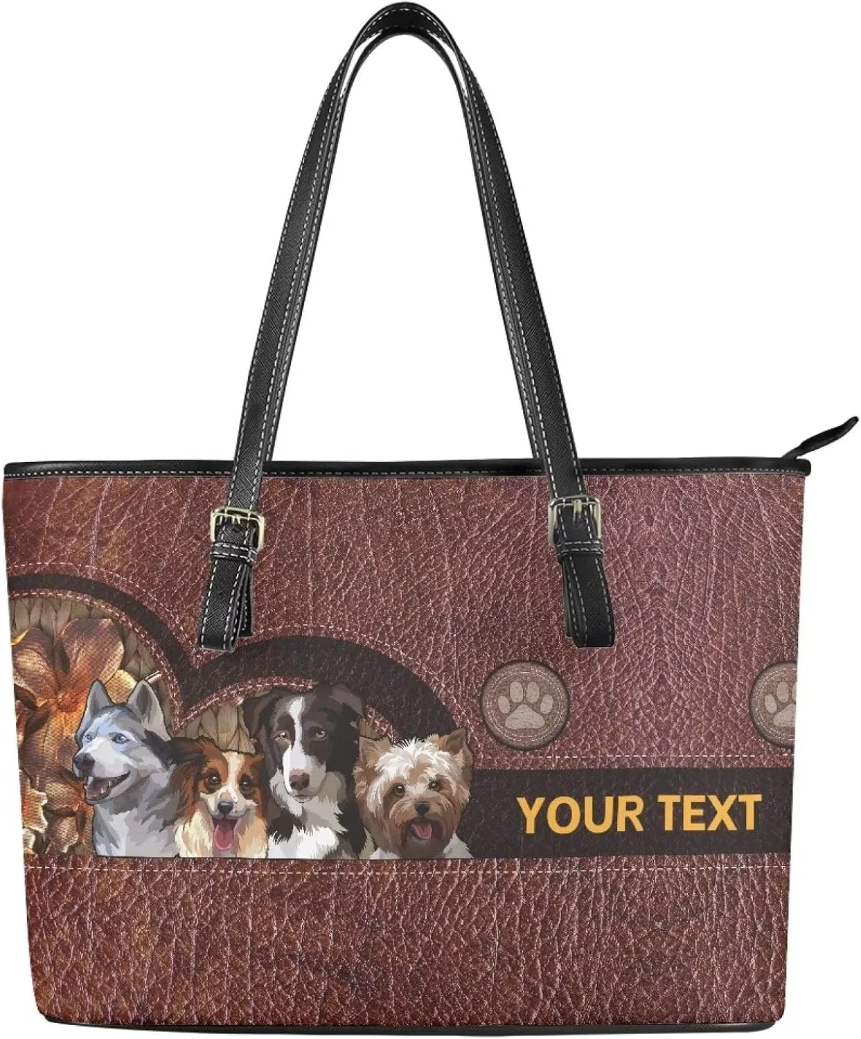 GIFTPUZZ Customization Women Tote Bag PU Leather Big Purses Shoulder Bag Vintage Women's Satchel Handbags with Zipper