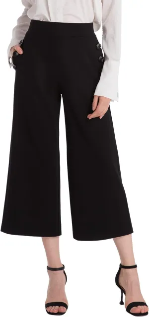 Ginasy Black Wide Leg Pants for Women Business Casual Dress Pants Stretch High Waist Crop Capris Culotte