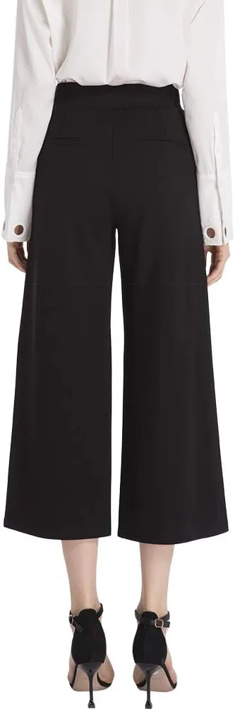 Ginasy Black Wide Leg Pants for Women Business Casual Dress Pants Stretch High Waist Crop Capris Culotte