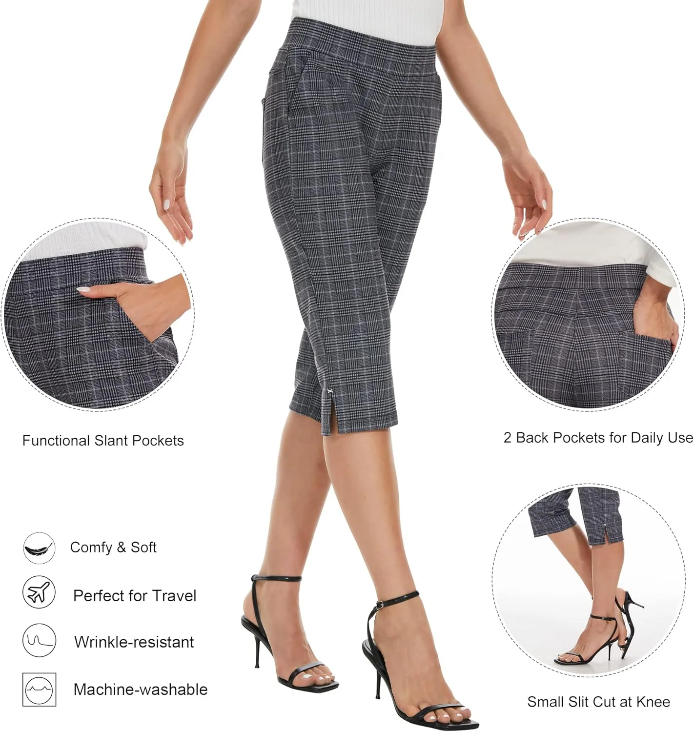 Ginasy Capri Pants for Women Casual Summer Dressy Pull On Stretch High Waisted Crop Work Leggings with Pockets