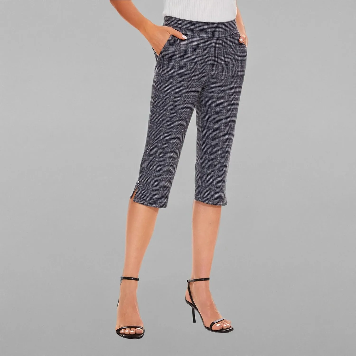 Ginasy Capri Pants for Women Casual Summer Dressy Pull On Stretch High Waisted Crop Work Leggings with Pockets