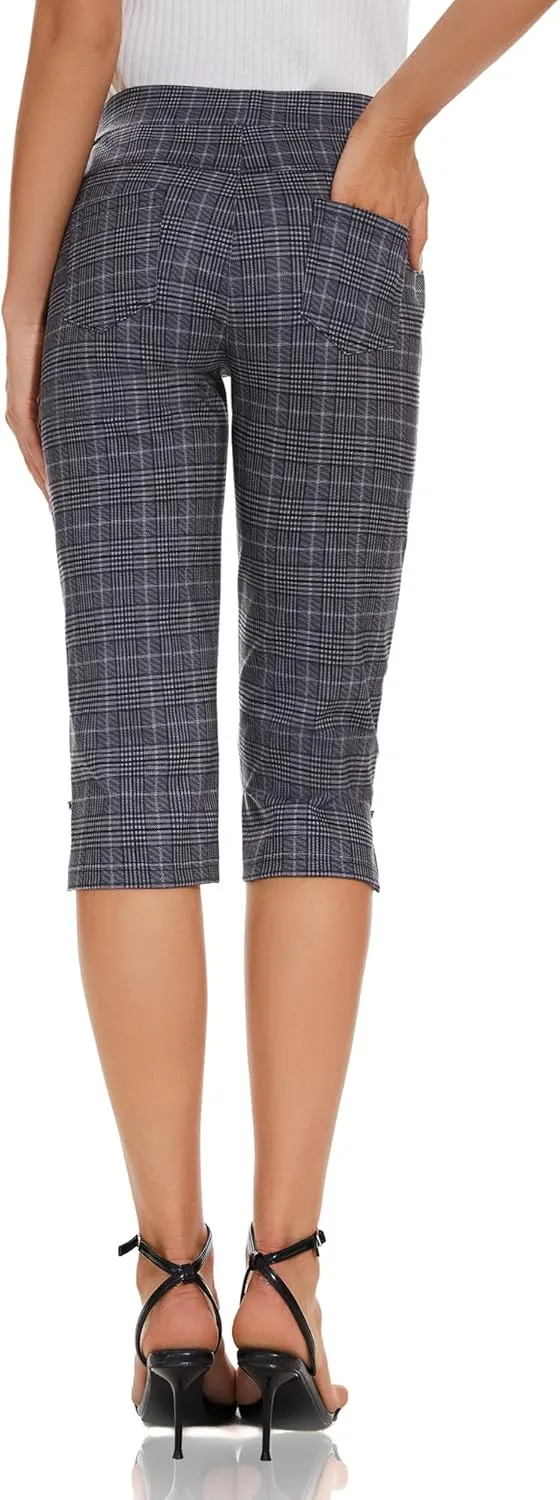 Ginasy Capri Pants for Women Casual Summer Dressy Pull On Stretch High Waisted Crop Work Leggings with Pockets