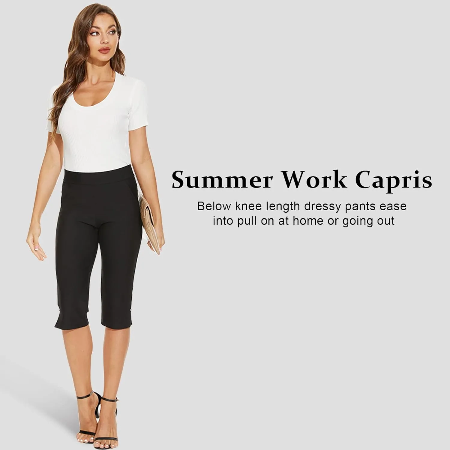 Ginasy Capri Pants for Women Casual Summer Dressy Pull On Stretch High Waisted Crop Work Leggings with Pockets