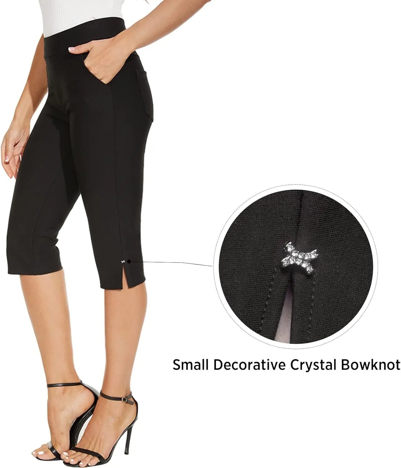 Ginasy Capri Pants for Women Casual Summer Dressy Pull On Stretch High Waisted Crop Work Leggings with Pockets