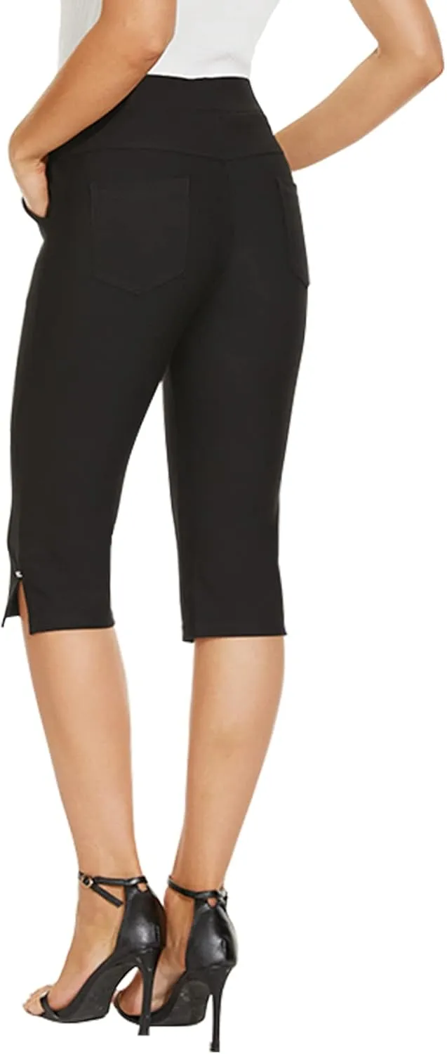 Ginasy Capri Pants for Women Casual Summer Dressy Pull On Stretch High Waisted Crop Work Leggings with Pockets