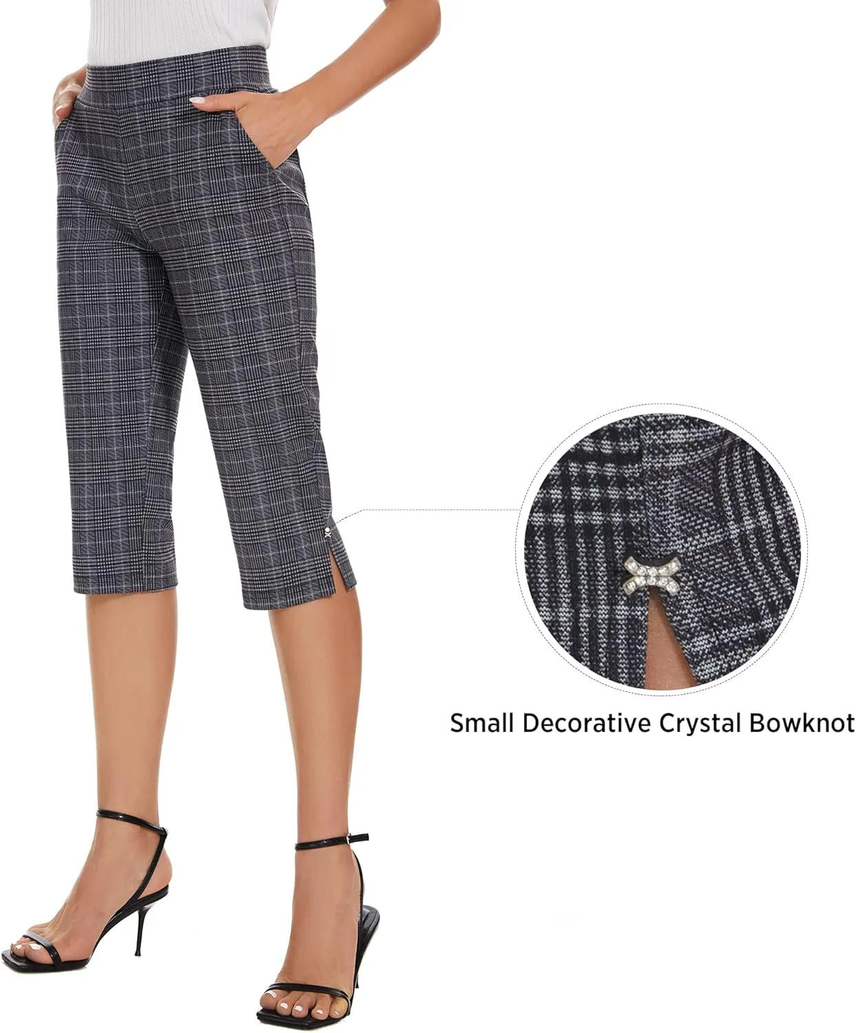 Ginasy Capri Pants for Women Casual Summer Dressy Pull On Stretch High Waisted Crop Work Leggings with Pockets