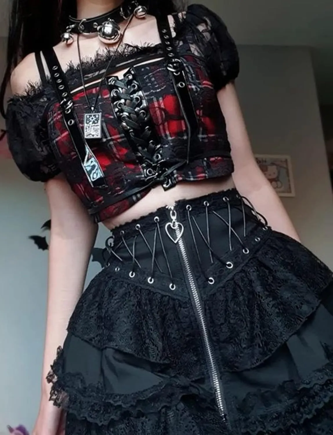 Goth Plaid Skirts for Women High Waist A-line Mini Pleated Skirt Harajuku Gothic Skirt Victorian Steampunk Skirt