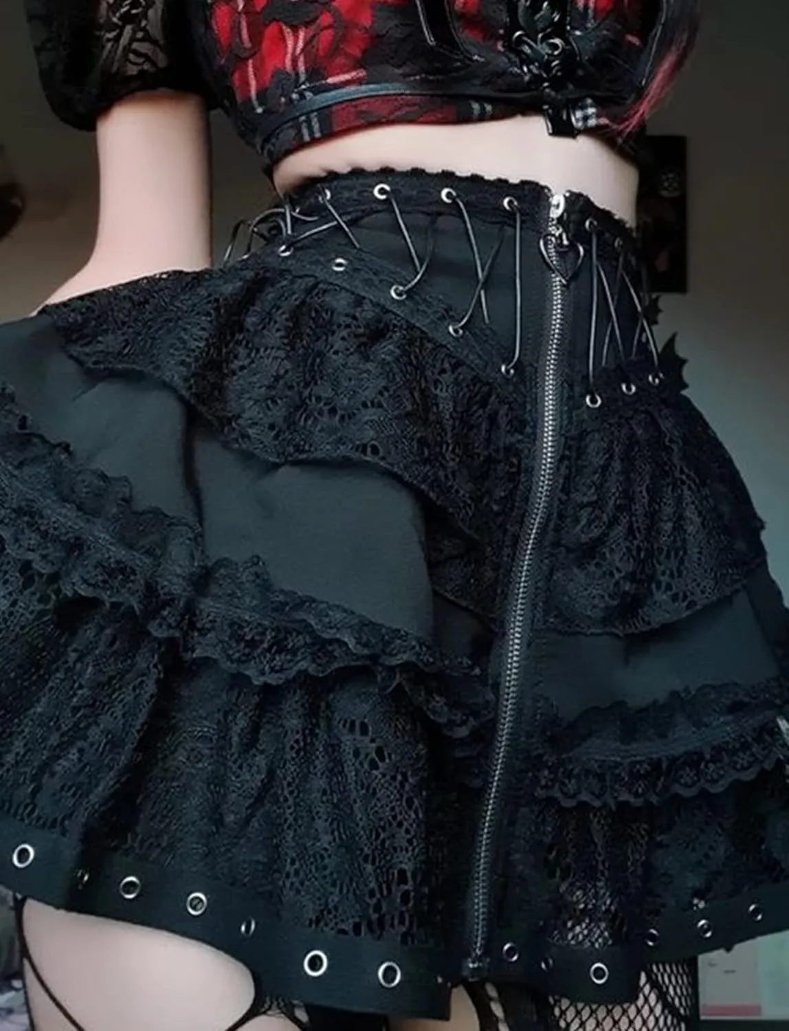 Goth Plaid Skirts for Women High Waist A-line Mini Pleated Skirt Harajuku Gothic Skirt Victorian Steampunk Skirt