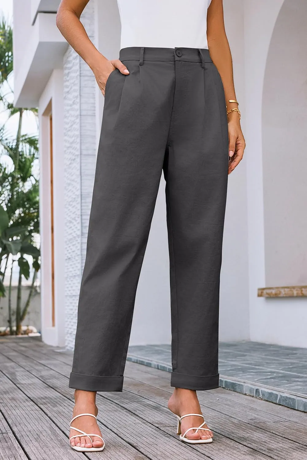 GRACE KARIN Women High Waisted Business Casual Pants Dressy Cuffed Work Office Trouser Slacks with Pockets