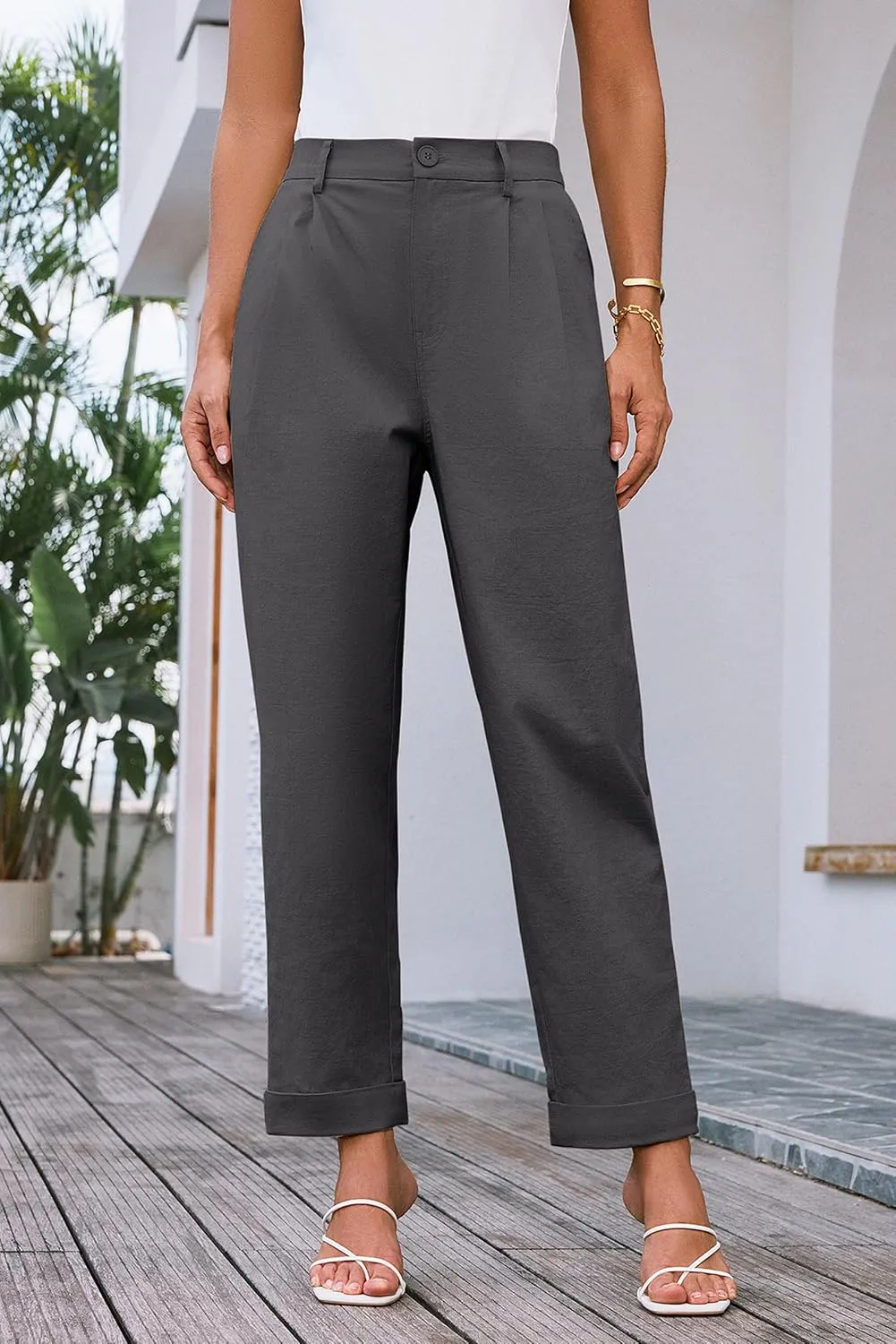 GRACE KARIN Women High Waisted Business Casual Pants Dressy Cuffed Work Office Trouser Slacks with Pockets