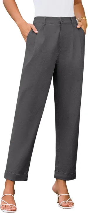 GRACE KARIN Women High Waisted Business Casual Pants Dressy Cuffed Work Office Trouser Slacks with Pockets