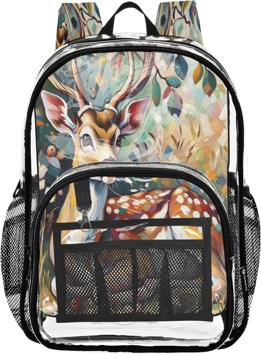 Graceful Deer Nature Green Bag for Kids, Clear Plastic Bags, Clear Stadium Backpack, Girls Backpacks Ages 6-8