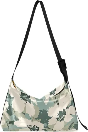 Green Floral Contemporary Women Leather Handbags Hobo Large Crossbody Purses Art Floral Print Womens Shoulder Purse