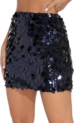 GUANYY Sequin Skirt for Women-Stretchy Bodycon Night Out Party Shine Sparkly Mini Skirts