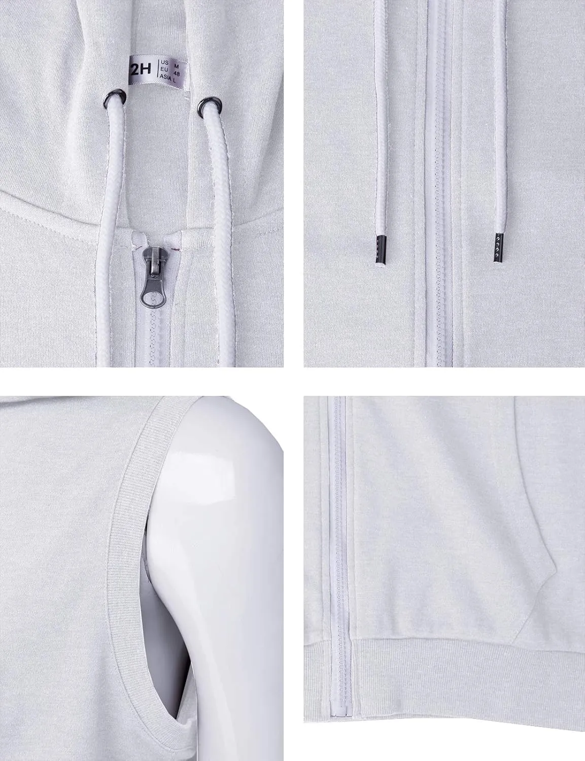 H2H Mens Casual Slim Fit Zip-up Sleeveless Hoodie Lightweight Workout Tank Tops Gym Hoodies