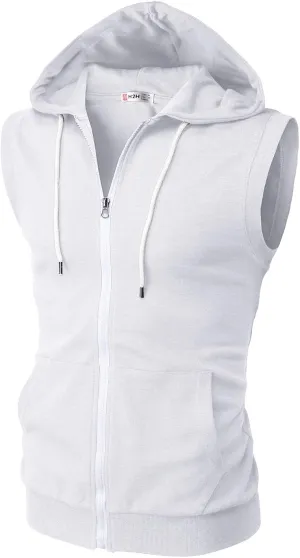 H2H Mens Casual Slim Fit Zip-up Sleeveless Hoodie Lightweight Workout Tank Tops Gym Hoodies