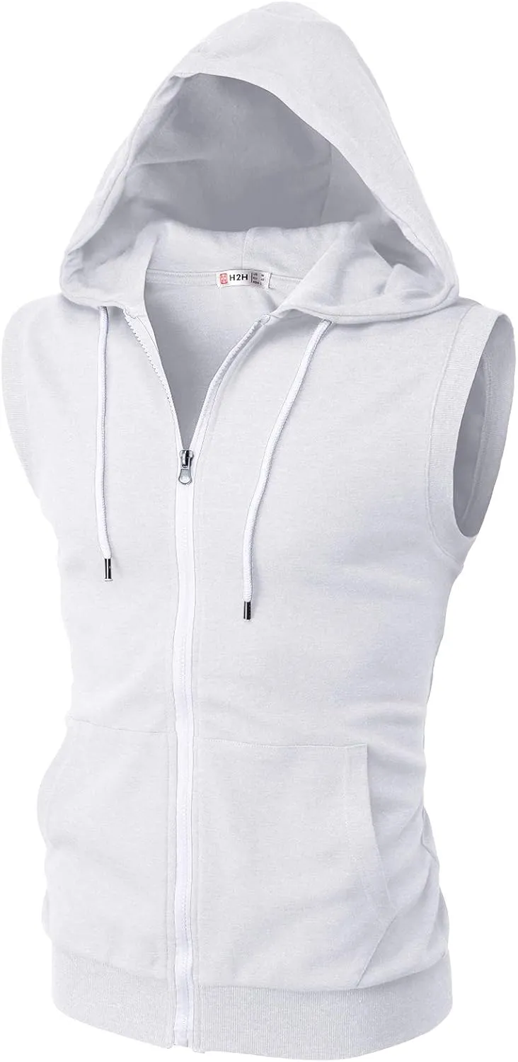 H2H Mens Casual Slim Fit Zip-up Sleeveless Hoodie Lightweight Workout Tank Tops Gym Hoodies
