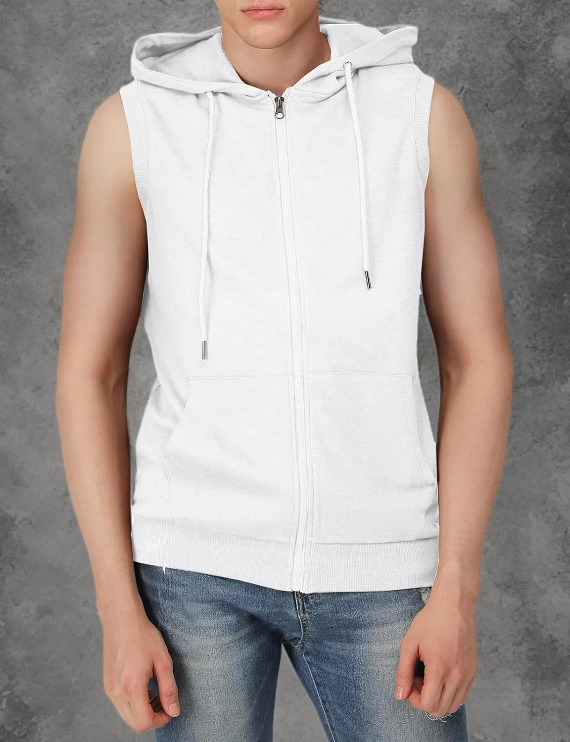 H2H Mens Casual Slim Fit Zip-up Sleeveless Hoodie Lightweight Workout Tank Tops Gym Hoodies
