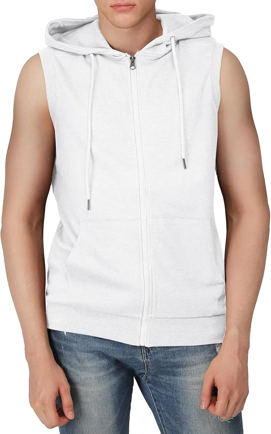 H2H Mens Casual Slim Fit Zip-up Sleeveless Hoodie Lightweight Workout Tank Tops Gym Hoodies