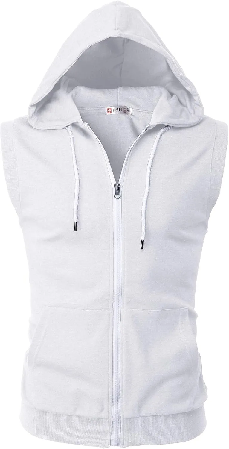 H2H Mens Casual Slim Fit Zip-up Sleeveless Hoodie Lightweight Workout Tank Tops Gym Hoodies