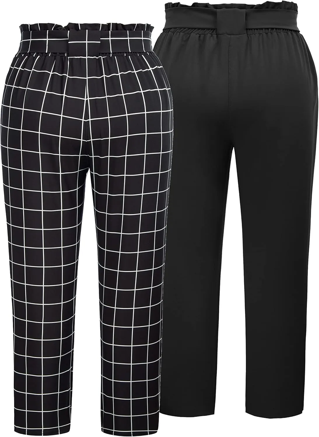 Hanna Nikole Women's Plus Size Elastic Waist Self-Tie Belted Pencil Pants Ankle Length Casual Pants with Pockets