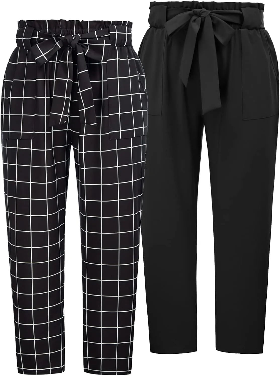 Hanna Nikole Women's Plus Size Elastic Waist Self-Tie Belted Pencil Pants Ankle Length Casual Pants with Pockets
