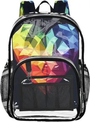 Heart Rainbow Black Backpack for School Boys, Clear Plastic Bags, Transparent Backpack, Backpack for Kids 8-12