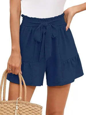 Heymoments Women's Wide Leg Shorts Lightweight High Waisted Adjustable Tie Knot Loose Summer Cute Trousers