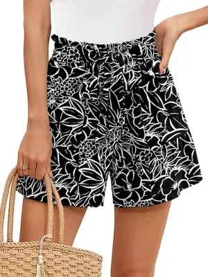 Heymoments Women's Wide Leg Shorts Lightweight High Waisted Adjustable Tie Knot Loose Summer Cute Trousers