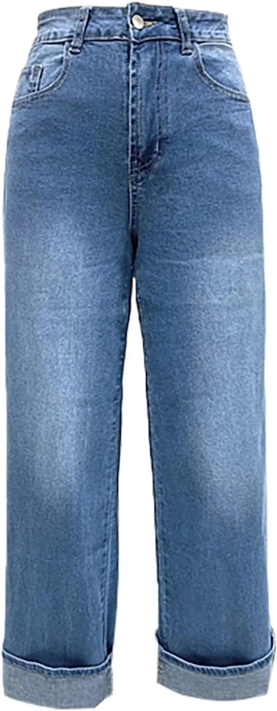 High-Waisted Wide-Leg Jeans for Women Stylish Loose Fit Classic Design Casual Denim Pants Street Washed Denim Trouser