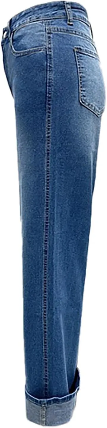 High-Waisted Wide-Leg Jeans for Women Stylish Loose Fit Classic Design Casual Denim Pants Street Washed Denim Trouser