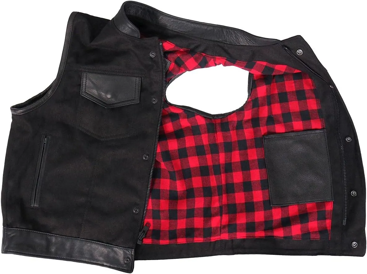 Hot Leathers Men's Standard Denim Biker Vests, Vsm5101-black