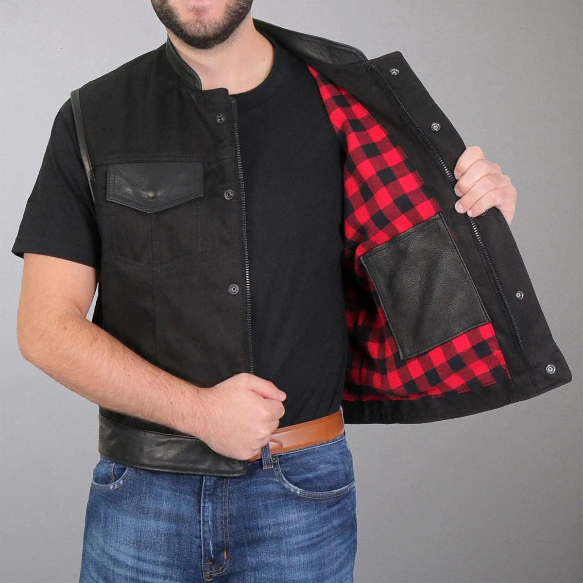 Hot Leathers Men's Standard Denim Biker Vests, Vsm5101-black