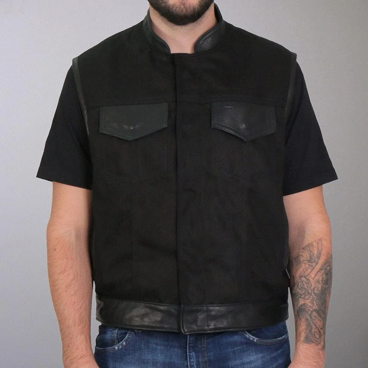 Hot Leathers Men's Standard Denim Biker Vests, Vsm5101-black