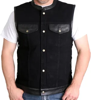 Hot Leathers Men's Standard Denim Biker Vests, Vsm6101-black