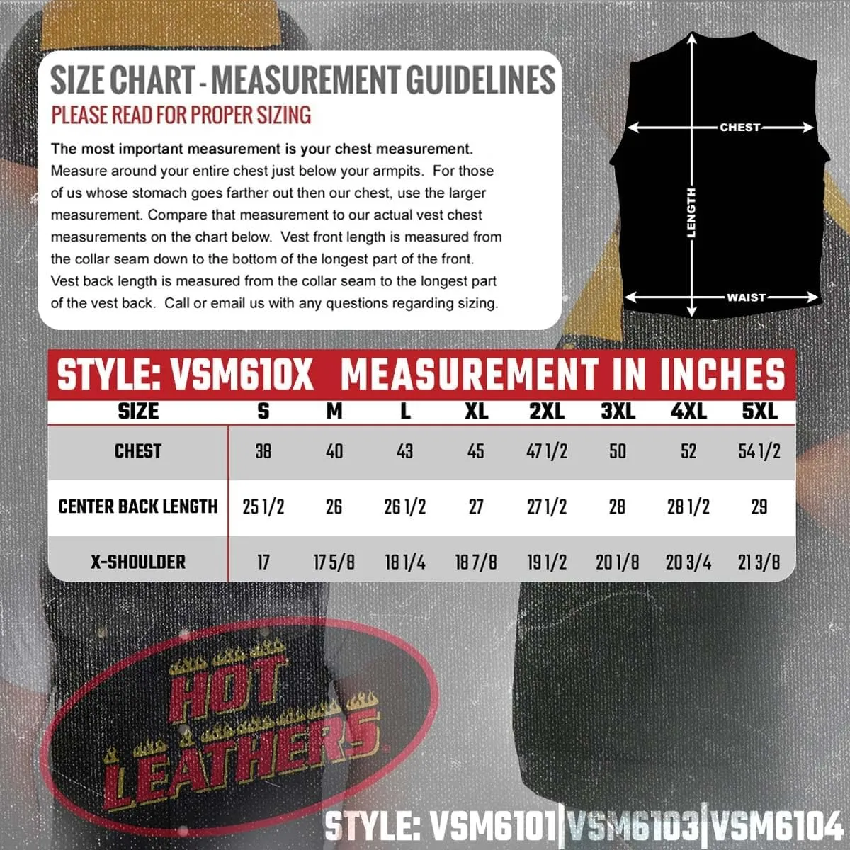 Hot Leathers Men's Standard Denim Biker Vests, Vsm6101-black
