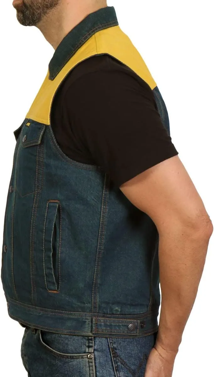 Hot Leathers Men's Standard Denim Biker Vests, Vsm6103-blue