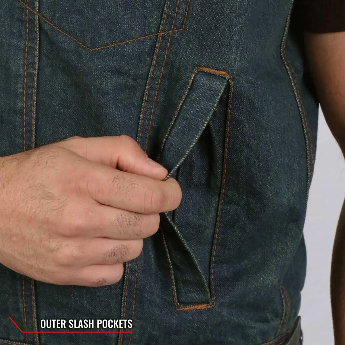 Hot Leathers Men's Standard Denim Biker Vests, Vsm6103-blue