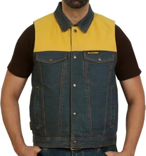 Hot Leathers Men's Standard Denim Biker Vests, Vsm6103-blue