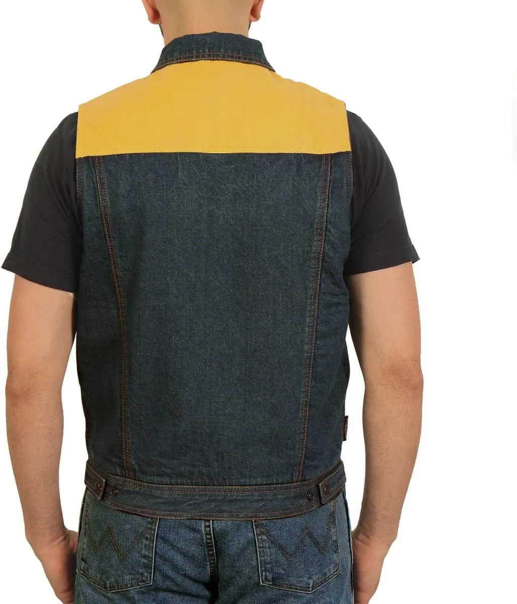 Hot Leathers Men's Standard Denim Biker Vests, Vsm6103-blue