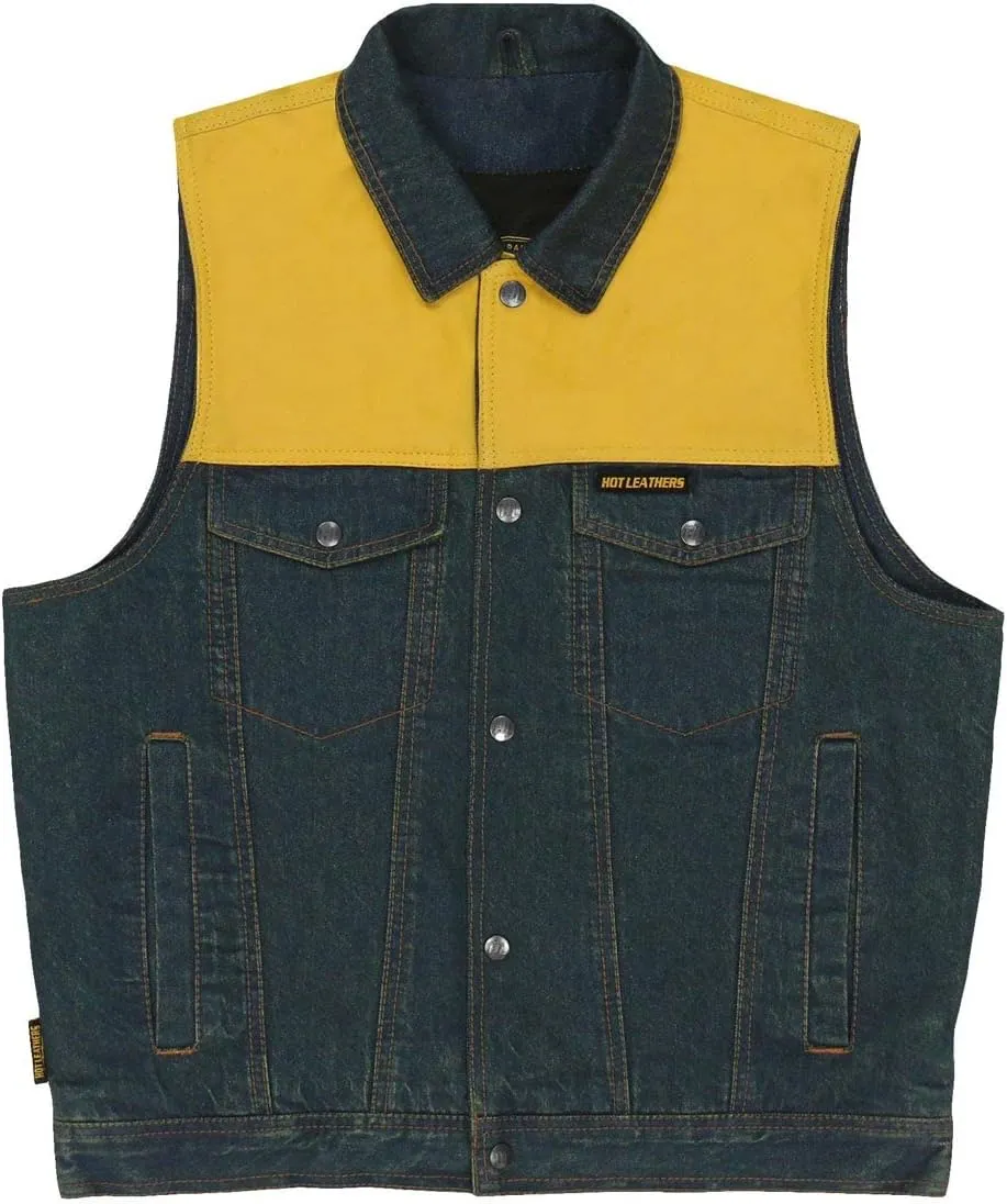 Hot Leathers Men's Standard Denim Biker Vests, Vsm6103-blue