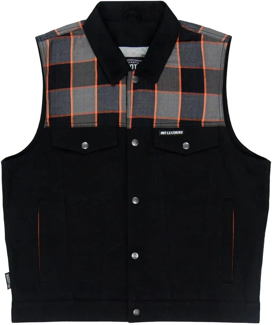 Hot Leathers Men's Standard Denim Biker Vests, Vsm6204-black