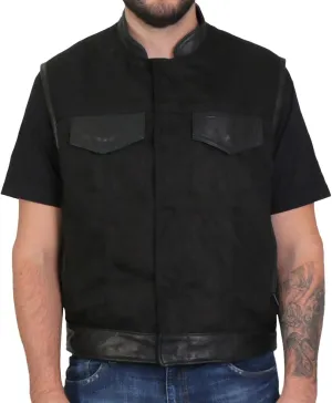 Hot Leathers Men's Standard Denim Biker Vests, Vsm6204-black